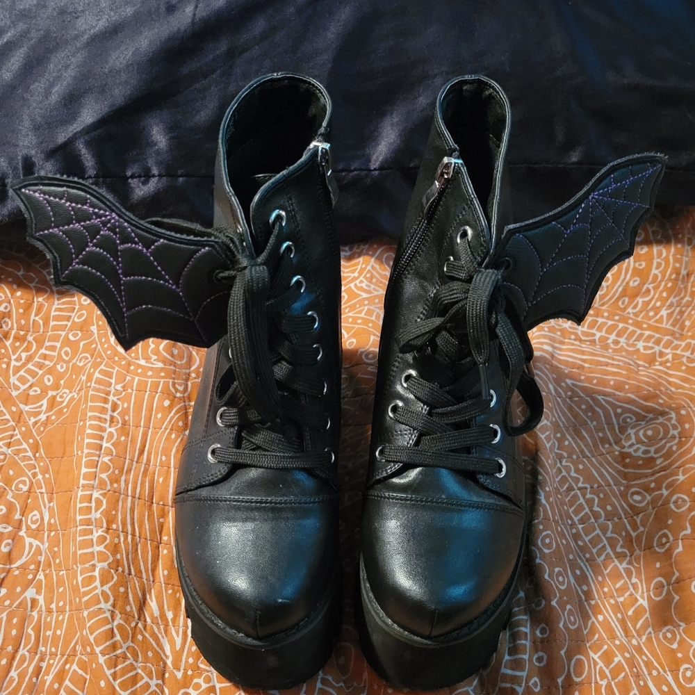Black Bat Wing Platform Boots